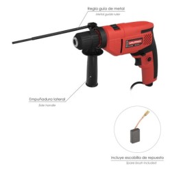 Taladro Percutor 550 Watt 13 mm, Con Variador de Velocidad, Incluye Empuñadura y Guia Metalica,