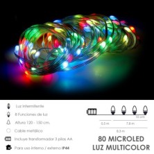 Luces Navidad Luz Multicolor 80 Microled a Pilas Con Mando, Uso Interno / Externo Protección IP44, 3 Baterias AA