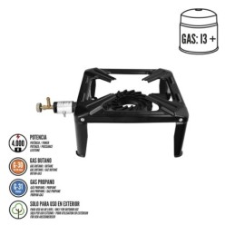 Hornillo Gas 4 Pies 30x30 cm, Potencia 4,000 Watts,