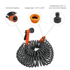 Manguera  Extensible Autoenroscable Espiral 15 Metros Con Pistola y Conectores