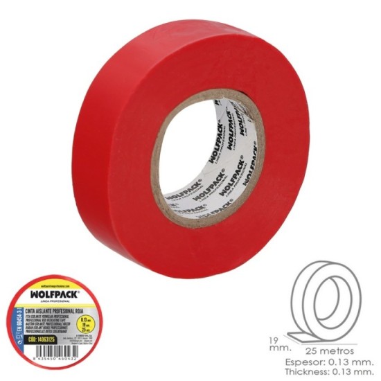 Cinta Aislante Profesional Roja Espesor 0,13 mm, Ancho 19 mm, Rollo 25 Metros Cinta Electricista, Cinta Aislante Cables al por M