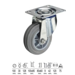 Rueda Industrial Goma Gris Placa 100 mm,