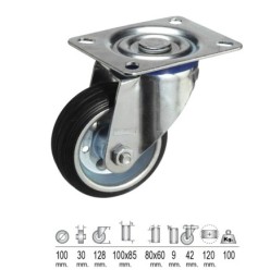 Rueda Industrial Goma Negra Placa  100 mm,