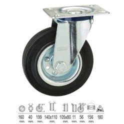 Rueda Industrial Goma Negra Placa  160 mm,