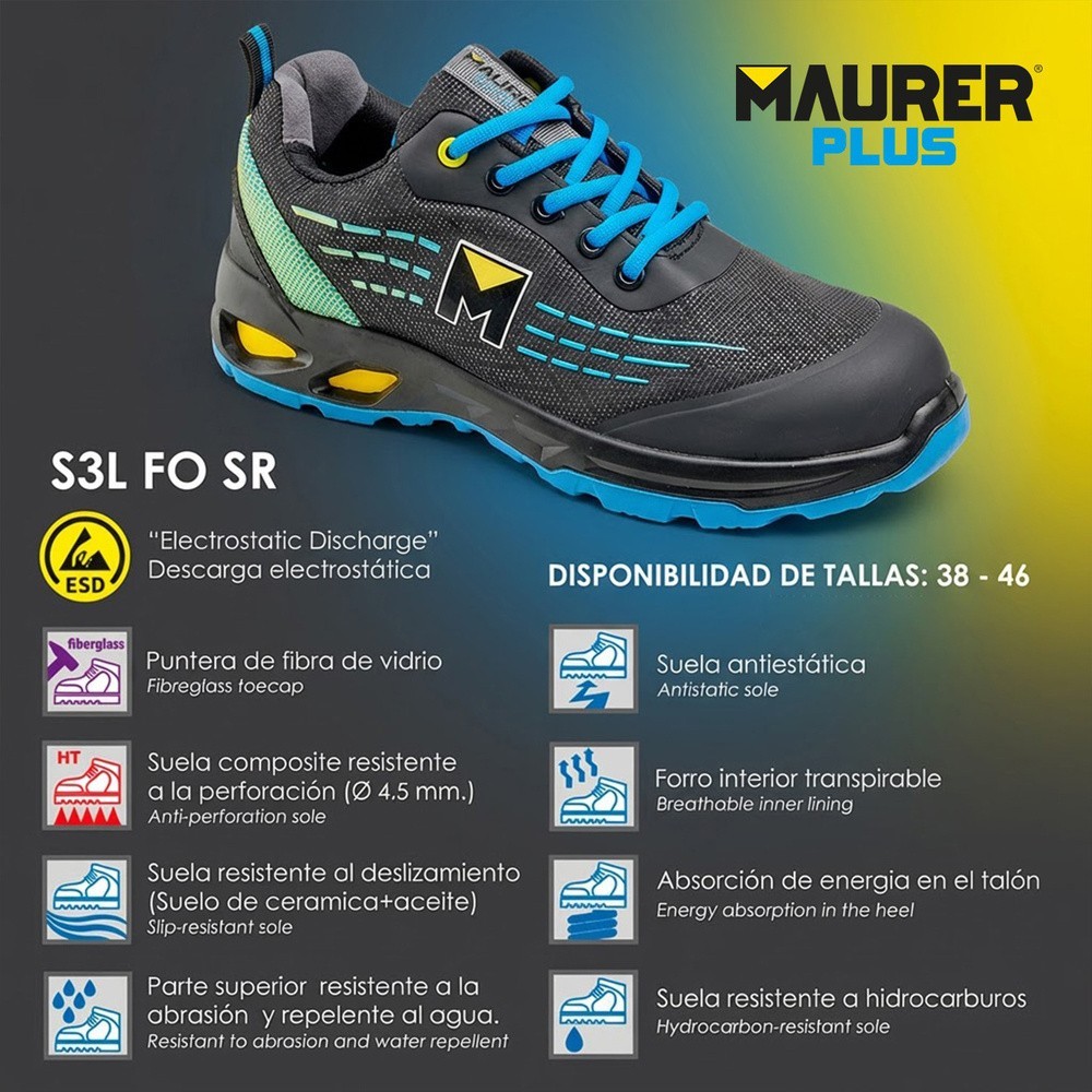 Deportiva Seg, Maurer S3L Modelo Lapis Antideslizante con suela y puntera antiperforación Resistente a los Hidrocarburos Nº 45, 