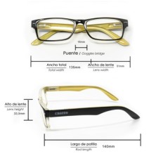 Gafas Lectura Kansas Negro / Amarillo, Aumento +1,5 Gafas De Vista, Gafas De Aumento, Gafas Visión Borrosa