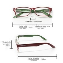 Gafas Lectura Kansas Rojo / Verde, Aumento +1,0 Gafas De Vista, Gafas De Aumento, Gafas Visión Borrosa