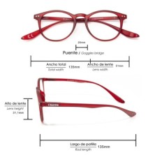 Gafas Lectura Connecticut Color Rojo Aumento +1,5 Patillas Para Colgar Del Cuello , Gafas De Vista, Gafas De Aumento