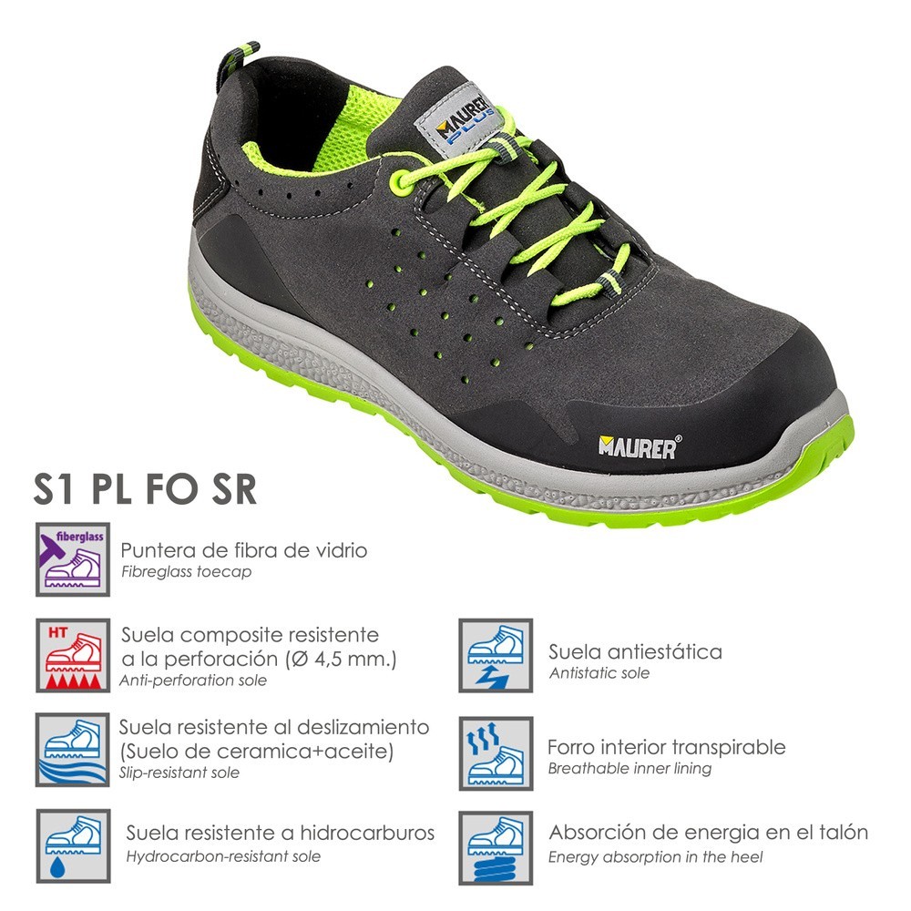 Deportiva Seguridad Maurer S1 Modelo Resia Antideslizante con Suela Resistente a los Hidrocarburos Talla 41, al por Mayor | Alma