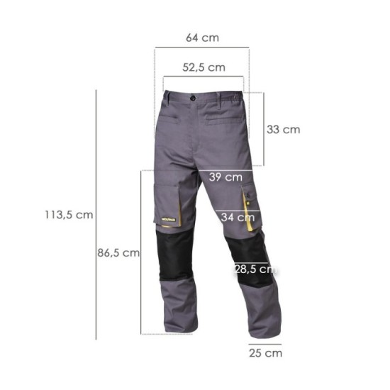 Pantalones Largos DeTrabajo, Multibolsillos, Resistentes, Rodilla Reforzada, Gris/Amarillo Talla 58/60 XXXL (Slim Fit) al por Ma
