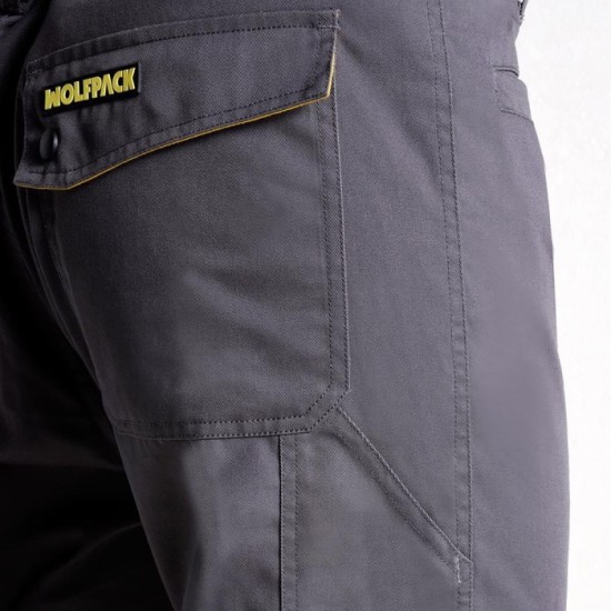 Pantalones Cortos DeTrabajo, Multibolsillos, Resistentes, Gris/Amarillo Talla 50/52 XL al por Mayor | Almacén de Ferretería
