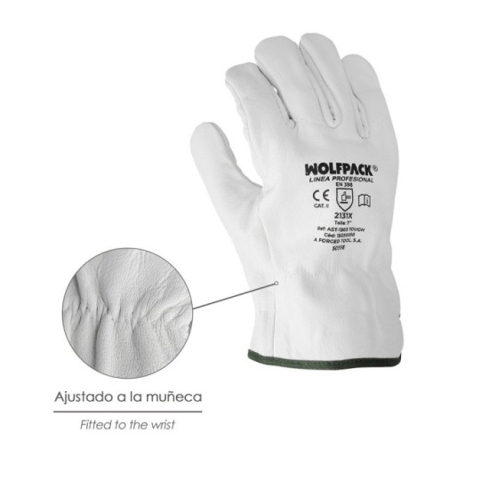 Guantes De Trabajo De Piel Flor De Vacuno, Proteccion Laboral, Riesgos Mecanicos, Guantes De Seguridad De Cuero, Talla 8" (Par) 
