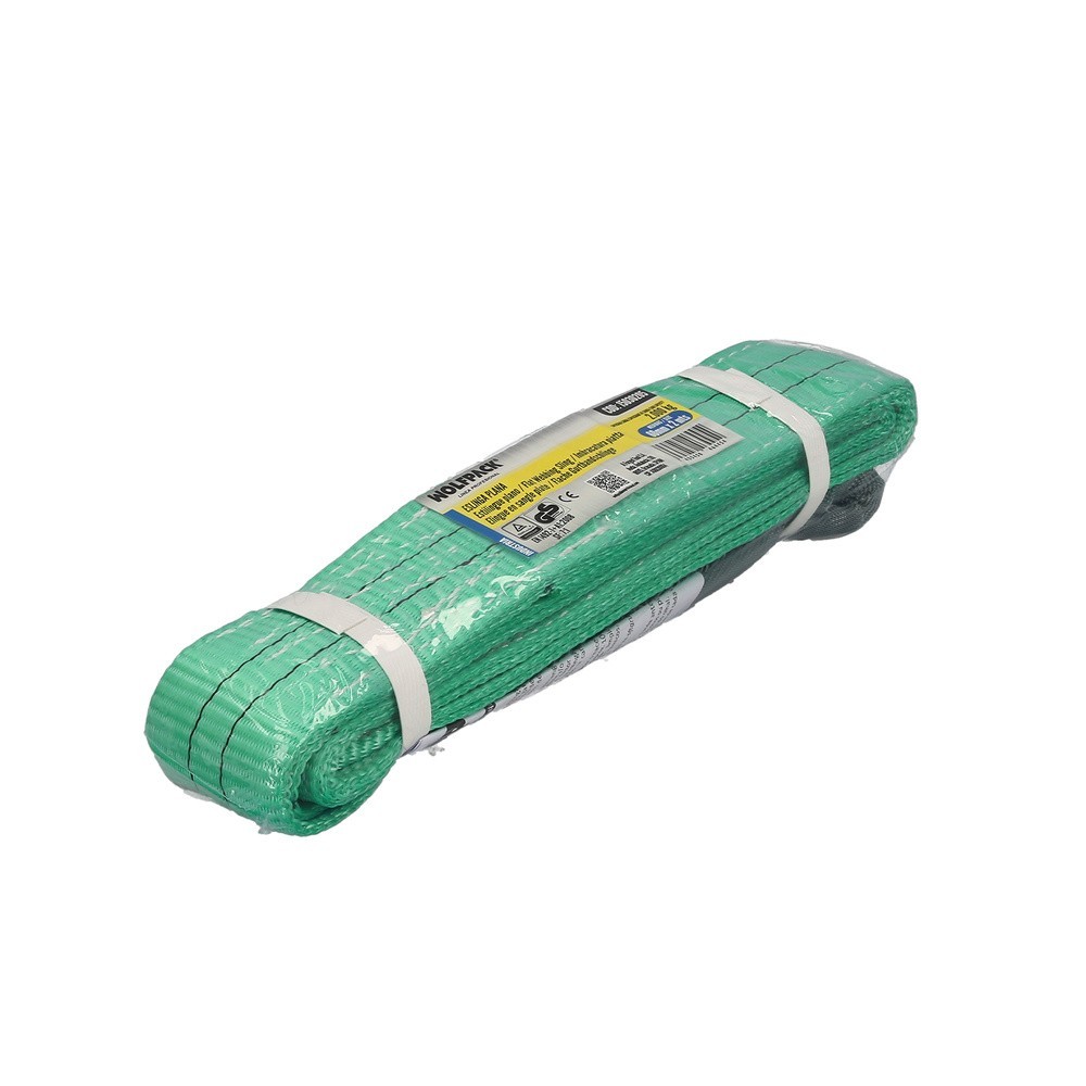 Eslinga Plana Doble Banda 2,000 Kg, Factor Seguridad 7:1, Longitud: 2 Metros Ancho 6 cm, 100% Poliester, Color Verde al por Mayo
