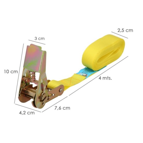 Cinta De Amarre Con Ratchet 4 metros x 25 mm, Trinquete Metalico Automatico, Cincha, Eslinga Mercancia, Correa Sujeción al por M