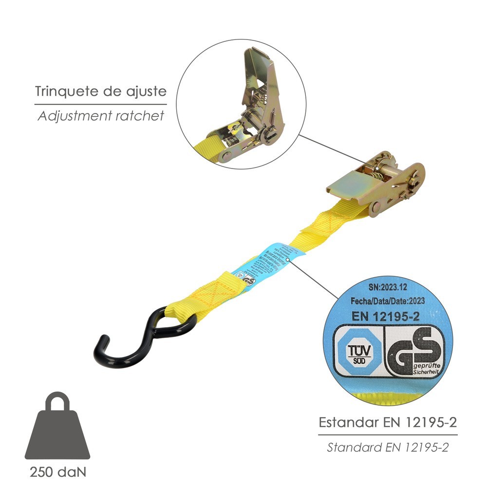 Cinta De Amarre Con Ratchet 4,5 metros x 25 mm, Trinquete Metalico Automatico, Cincha, Eslinga Mercancia, Correa Sujeción (2uds)