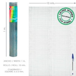 Malla Electrosoldada Galvanizada 6x6 / 100 cm, rollo 10 Metros Uso Domestico