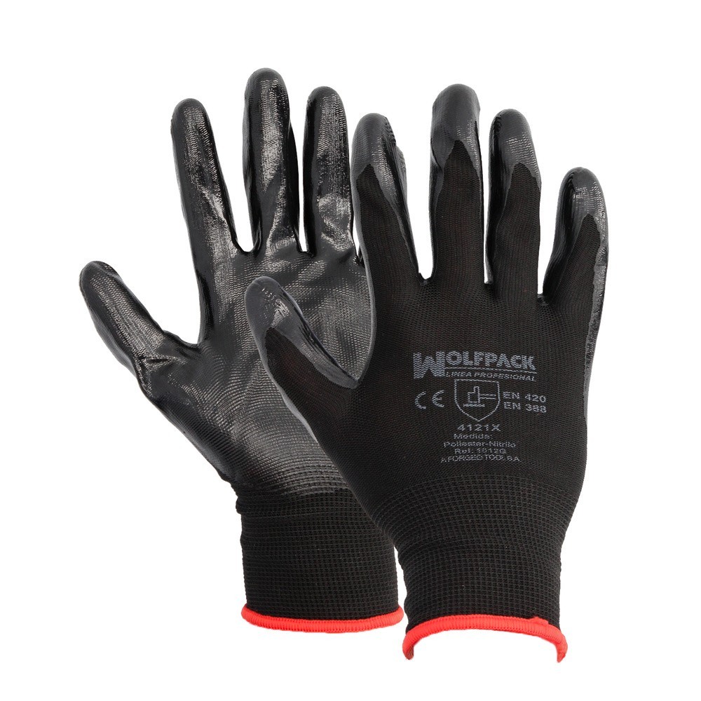 Guantes Nitrilo / Poliester Impregnado 10" (Par) al por Mayor | Almacén de Ferretería