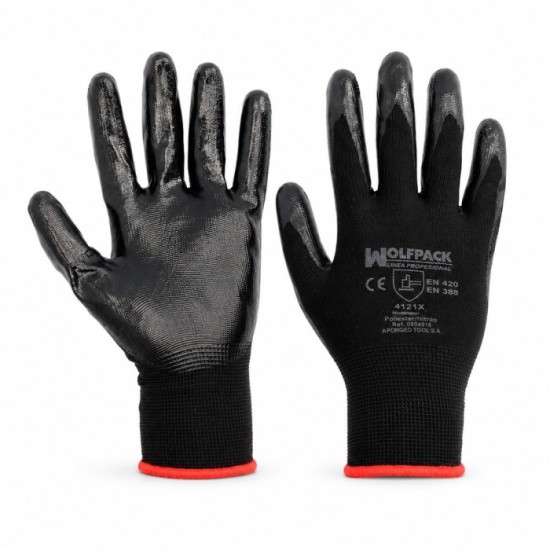 Guantes Nitrilo / Poliester Impregnado 10" (Par) al por Mayor | Almacén de Ferretería