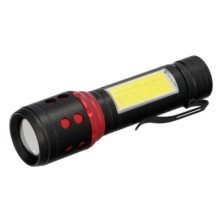 Linterna LED De Mano Mini Aluminio Recargable USB (1,200 mah) 500 Lumenes 5 Watt, Con Función Zoom y Clip Sujeción