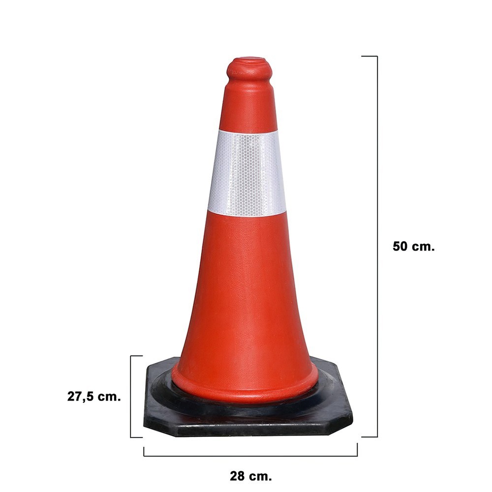 Cono Señalizacion Base Goma 50 cm, Reflectante Uso Domestico al por Mayor | Almacén de Ferretería