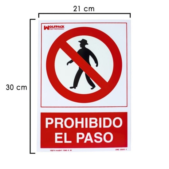 Cartel Prohibido El Paso 21x 30 (Alt,) cm, al por Mayor | Almacén de Ferretería