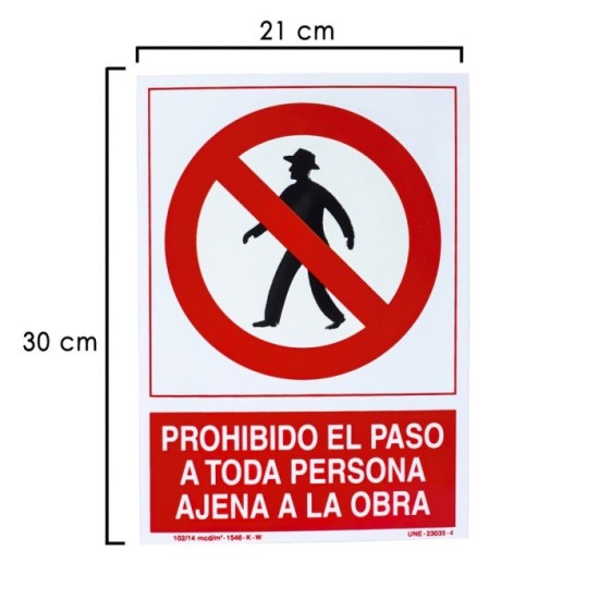 Cartel Prohibido Paso Persona Ajena Obra  21 x 30 (Alt) cm, al por Mayor | Almacén de Ferretería