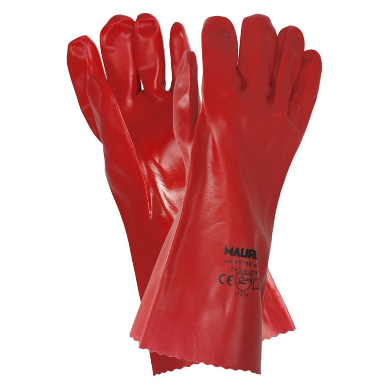 Guantes Pvc Rojo 35 cm, (Par)
