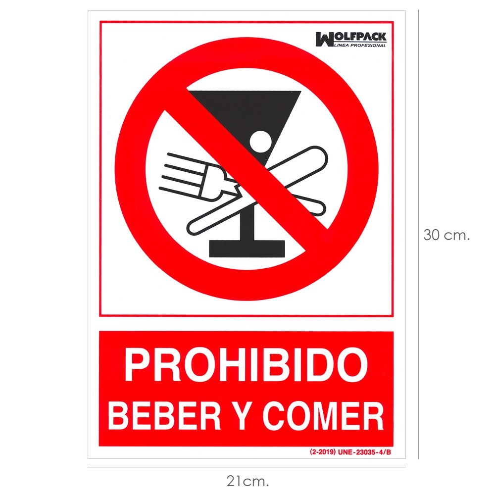 Cartel Prohibido Beber y Comer 21x 30 (Alt,) cm, al por Mayor | Almacén de Ferretería