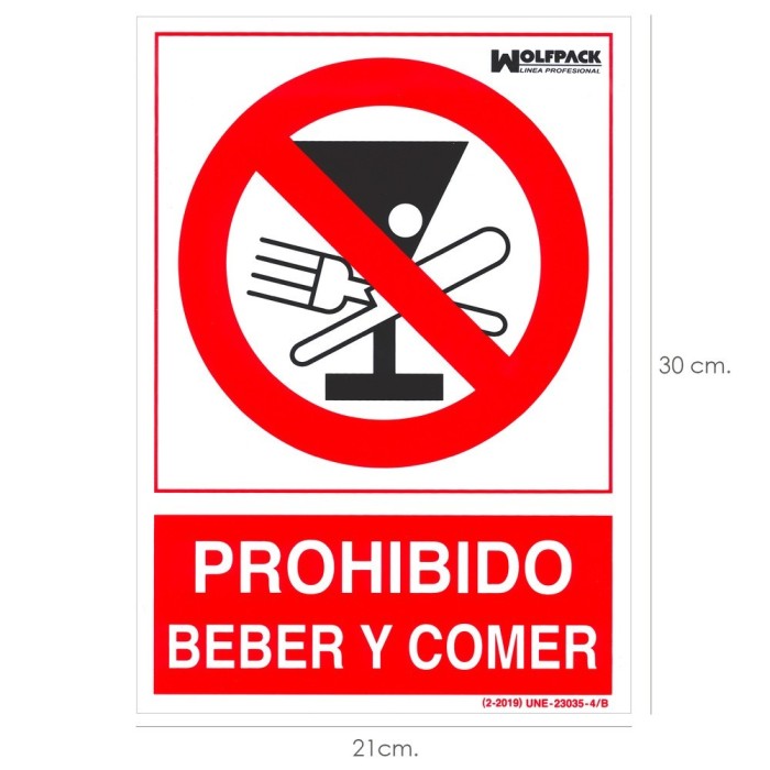 Cartel Prohibido Beber y Comer 21x 30 (Alt,) cm, al por Mayor | Almacén de Ferretería