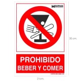 Cartel Prohibido Beber y Comer 21x 30 (Alt,) cm, al por Mayor | Almacén de Ferretería