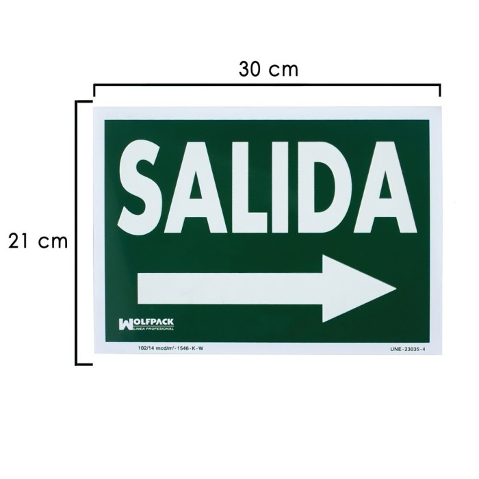 Cartel / Señal Fluorescente Salida A Derecha 30 x 21 (Alt,) cm, al por Mayor | Almacén de Ferretería