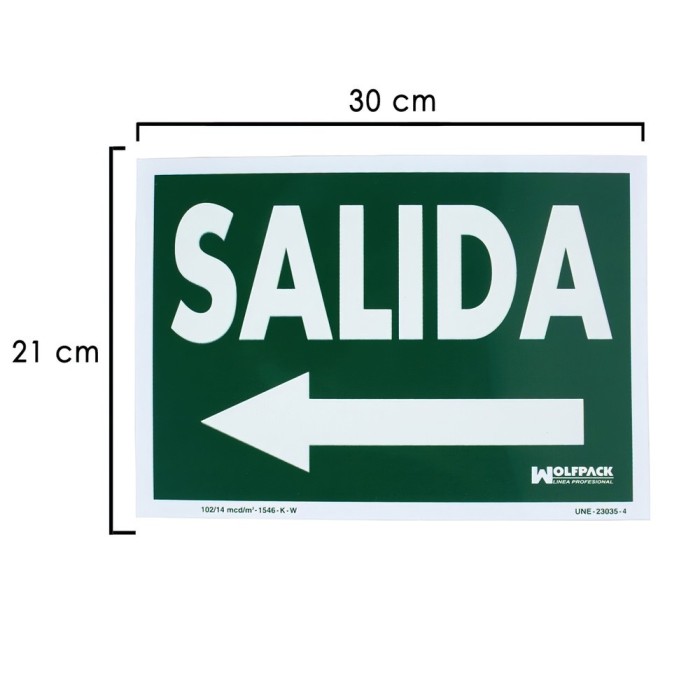 Cartel / Señal Fluorescente Salida A Izquierda 30 x 21 (Alt,) cm, al por Mayor | Almacén de Ferretería
