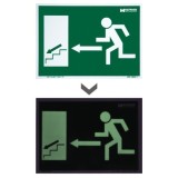 Cartel / Señal Fluorescente Salida Escalera Izquierda Abajo 30 x 21 (Alt,) cm, al por Mayor | Almacén de Ferretería