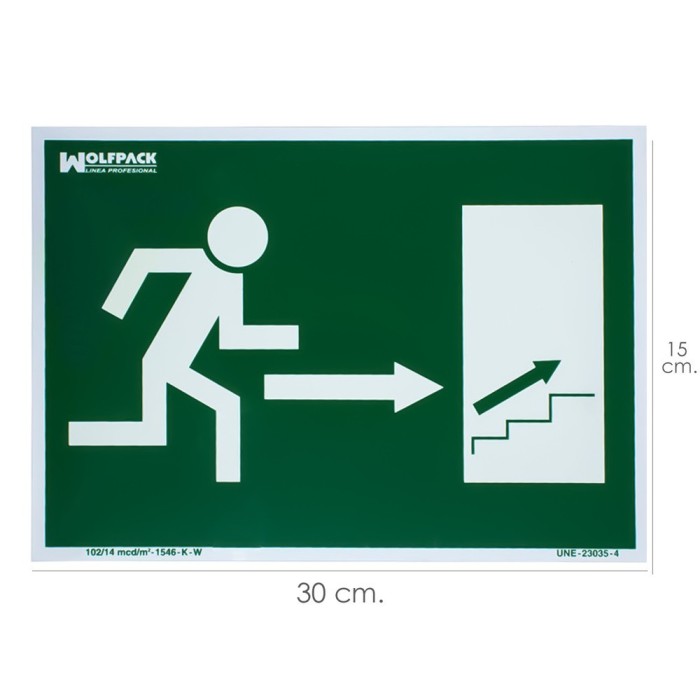 Cartel / Señal Fluorescente Salida Escalera Derecha Arriba 30 x 21 (Alt,) cm, al por Mayor | Almacén de Ferretería