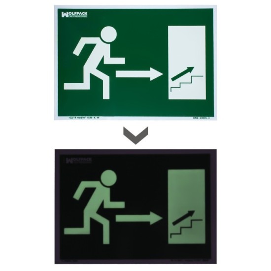 Cartel / Señal Fluorescente Salida Escalera Derecha Arriba 30 x 21 (Alt,) cm, al por Mayor | Almacén de Ferretería