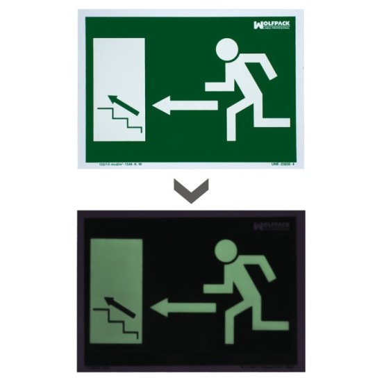 Cartel / Señal Fluorescente Salida Escalera Izquierda Arriba 30 x 21 (Alt,) cm, al por Mayor | Almacén de Ferretería