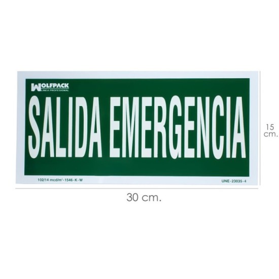 Cartel Salida De Emergencia 30 x 15 (Alt,) cm, al por Mayor | Almacén de Ferretería