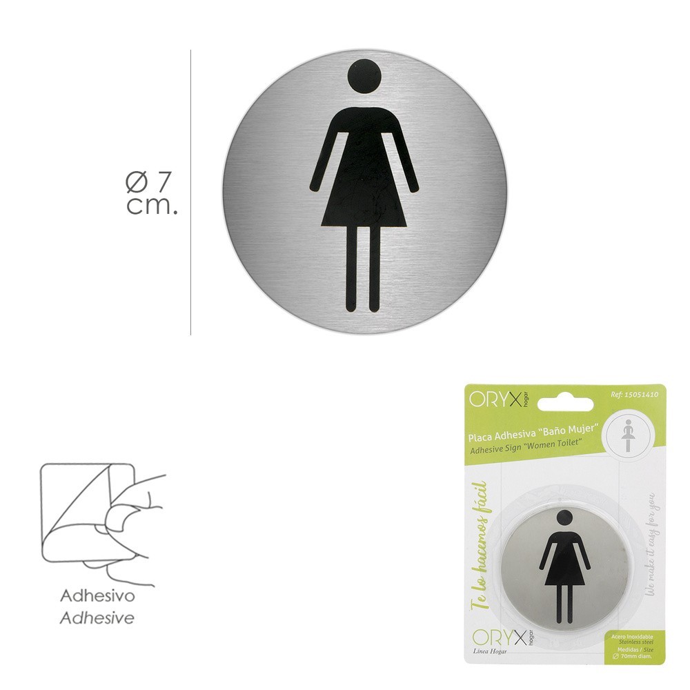 Placa Adhesiva Baño "Mujer" Acero Inoxidable Ø 7 cm, al por Mayor | Almacén de Ferretería