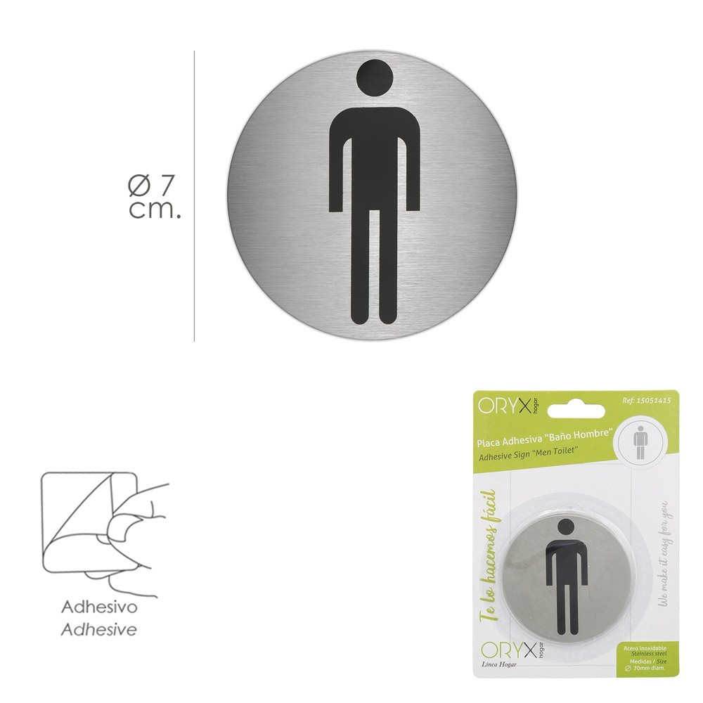 Placa Adhesiva Baño "Hombre" Acero Inoxidable Ø 7 cm, al por Mayor | Almacén de Ferretería