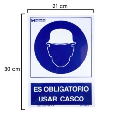 Cartel Obligatorio Usar Casco 30x21 cm,