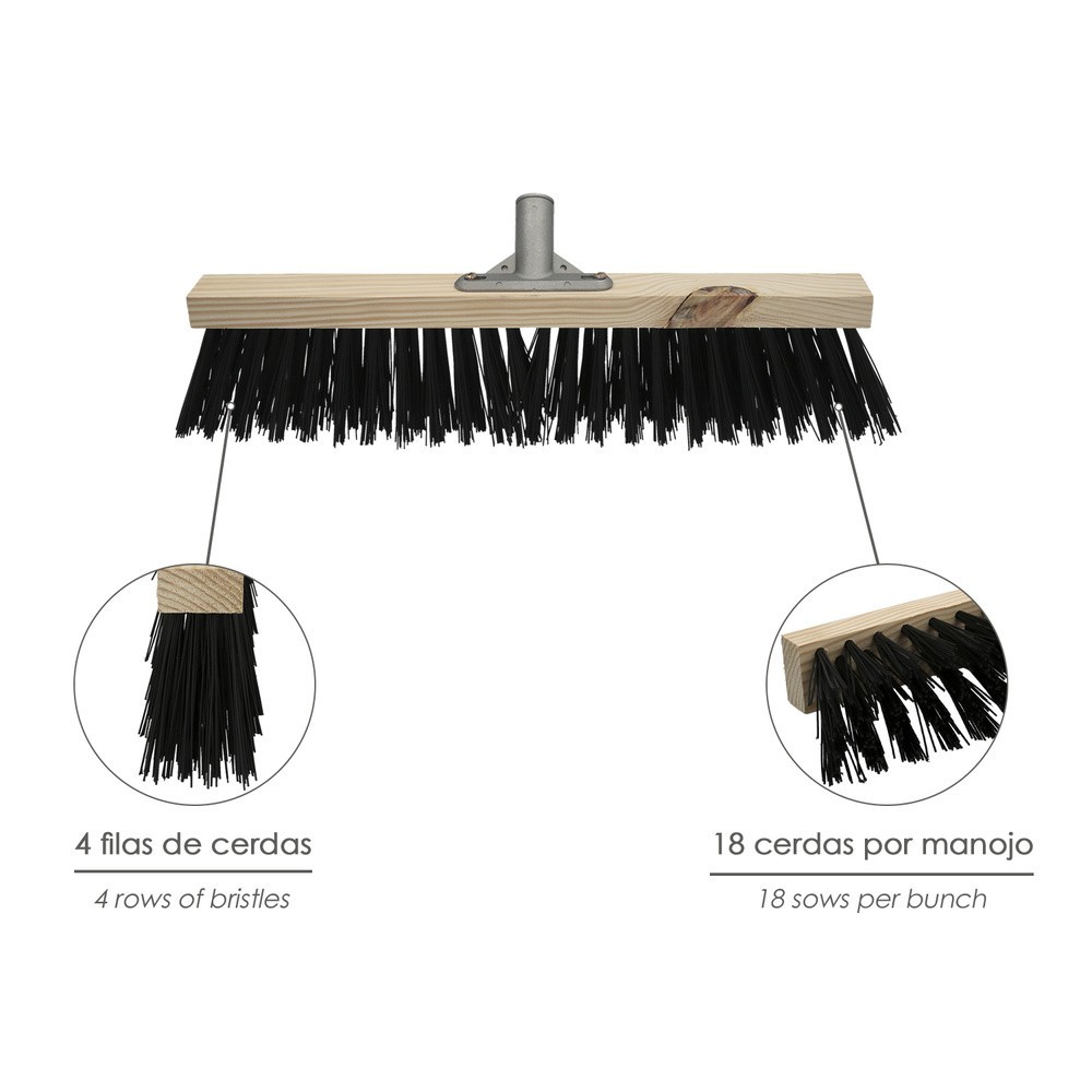 Cepillo Barrendero Industrial Fibra Gruesa Polipropileno, Soporte Madera 50 cm, Garra Aluminio, (Sin Mango) al por Mayor | Almac