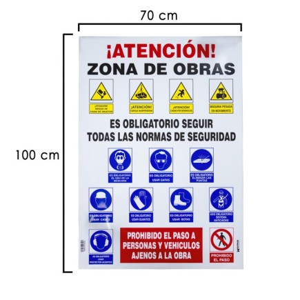 Cartel Combinado Normas Obra  100x70 cm,