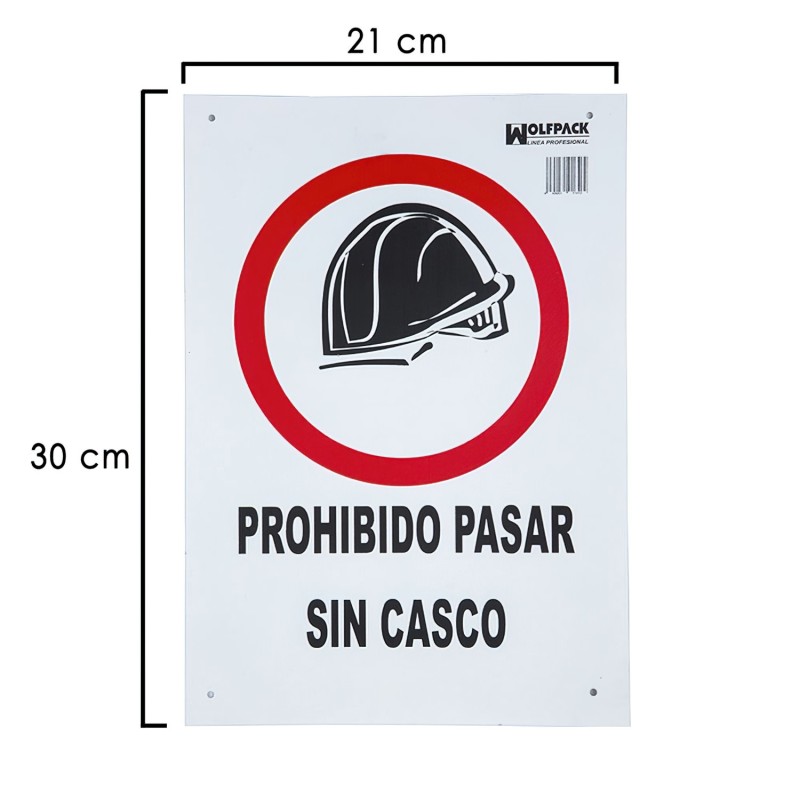 Cartel Prohibido Pasar Sin Casco 30x21 cm,