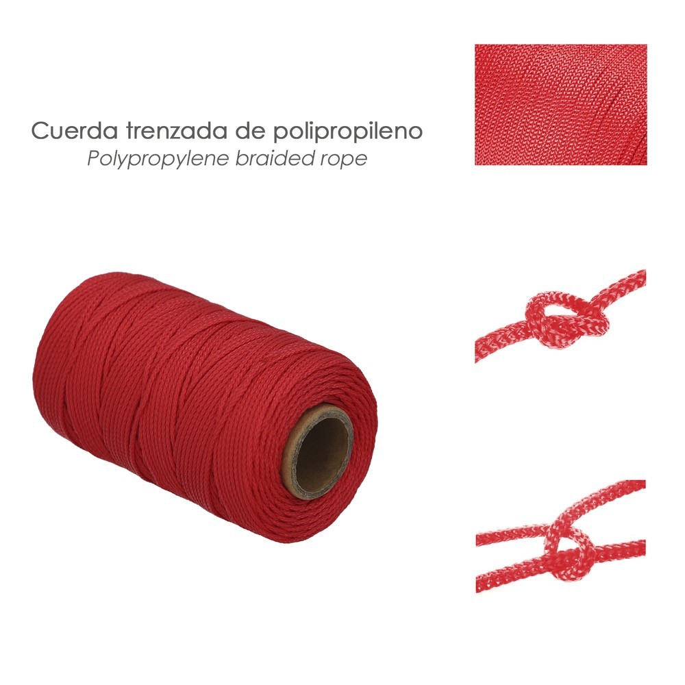 Cuerda Trencilla Polipropileno Roja (Bobina 100 Metros) al por Mayor | Almacén de Ferretería