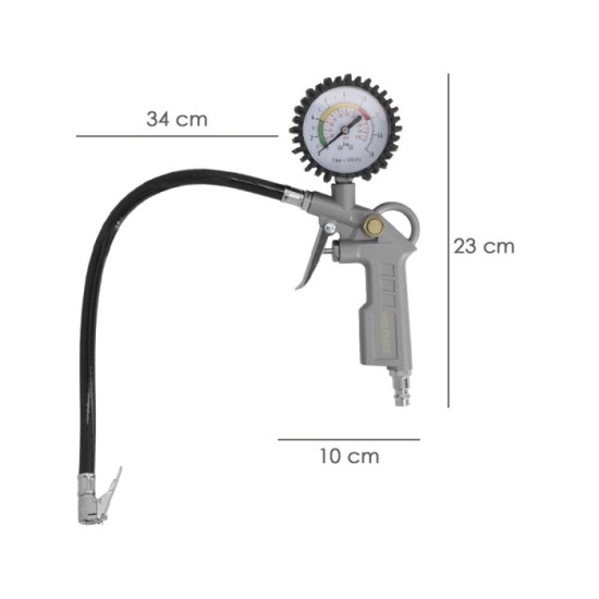 Pistola Para Inflado De Neumáticos Con Manometro, Inflador de Neumaticos, Pistola Aire Comprimido Neumaticos, Pistola Compresor 