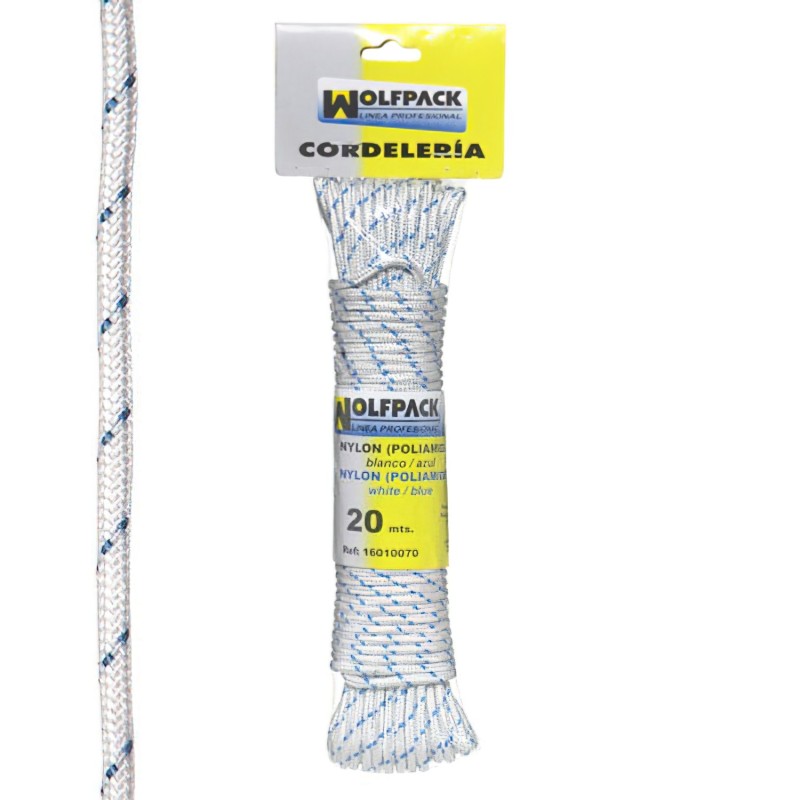 Cuerda Nylon Alta Tenacidad Blanca / Azul (Madeja 20 m,)