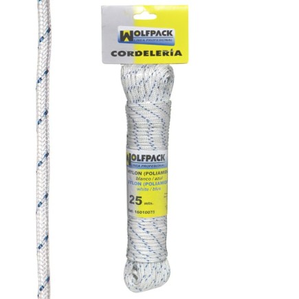Cuerda Nylon Alta Tenacidad Blanca / Azul (Madeja 25 m,)
