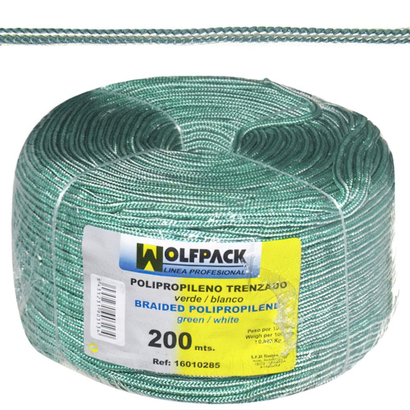 Cuerda Trenzada Polipropileno Blanca / Verde (Bobina 200 m,)