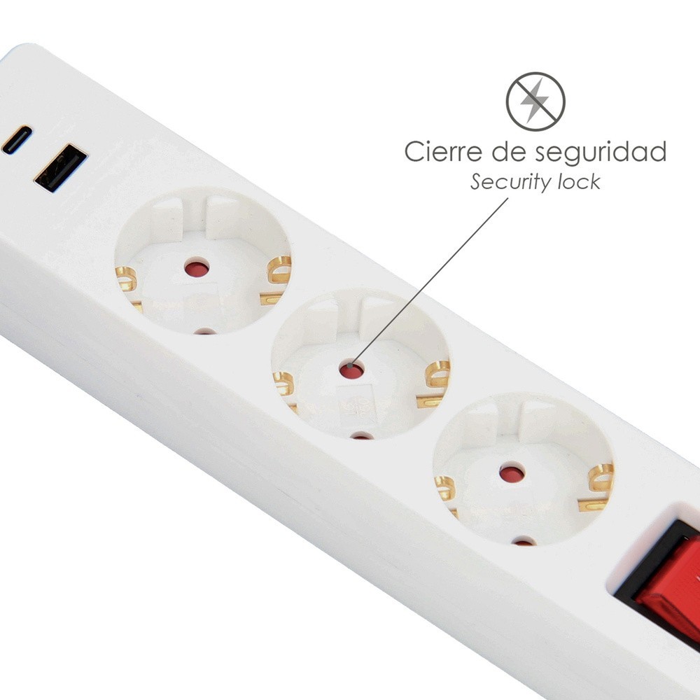 Base Multiple 3 Tomas Schucko y 2 tomas USB (A / C) Con Interruptor y Toma de Tierra al por Mayor | Almacén de Ferretería