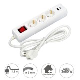 Base Multiple 3 Tomas Schucko y 2 tomas USB (A / C) Con Interruptor y Toma de Tierra al por Mayor | Almacén de Ferretería